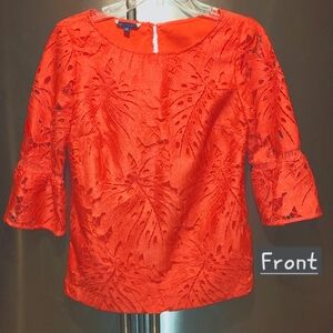 RSVP Talbots Elegant Womens Leaf-Lace Flounce-Sleeve Top Excellent Condition XS